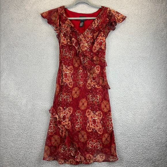 Y2k Dress Sz 8 Fairy Coquette Sheer Floral Stretch Ruffle Feminine Romantic VTG